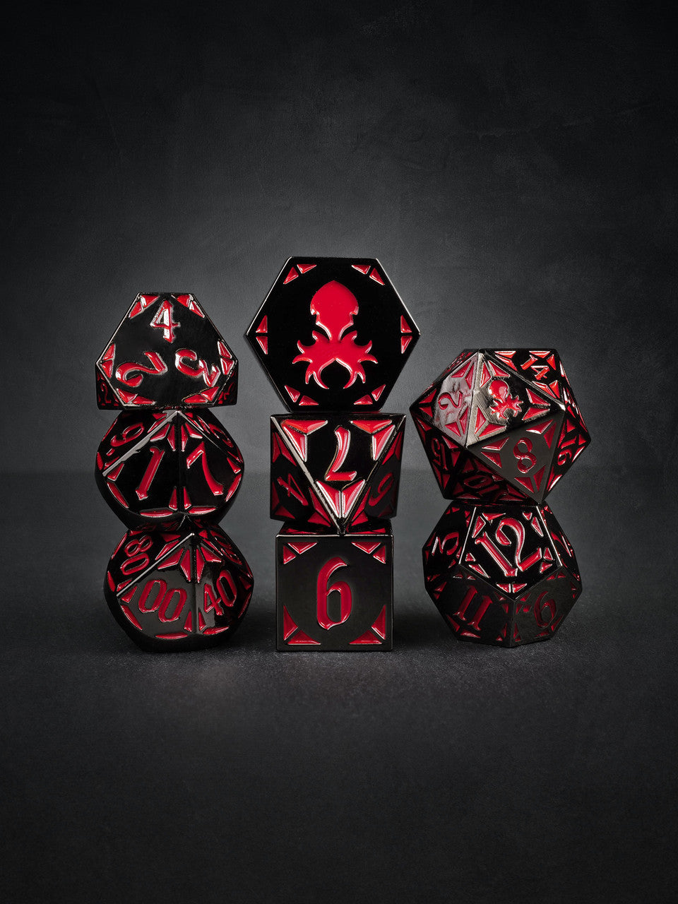 Prince's Dark Rite 8pc Black and Red TTRPG Dice Set
